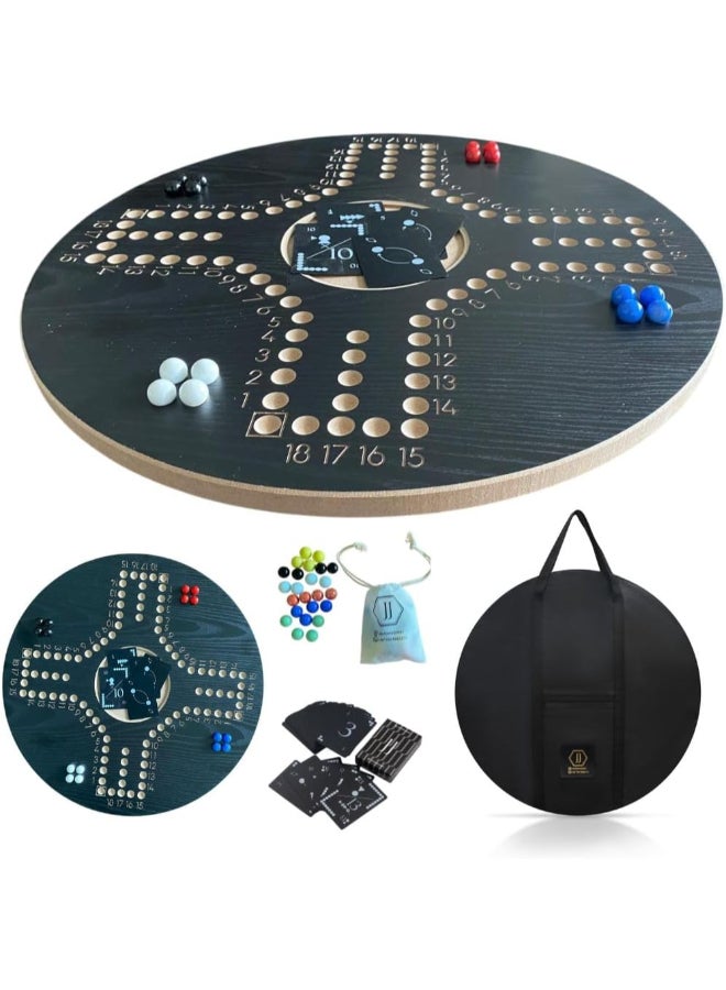 JACKAROOJOKER Jackaroo Board Game Set, 4-Player Wooden Board with Marbles, Cards and Carrying Bag, Black - Image 1