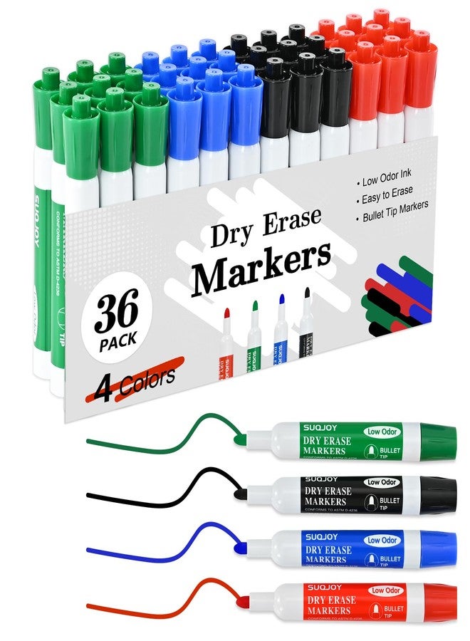 SUQJOY Dry Erase Markers, Bullet Tip Whiteboard Markers, Low Odor Thick Dry Markers, 36 Bulk 4 Assorted Color for Classroom, Office & Home Use - Image 1
