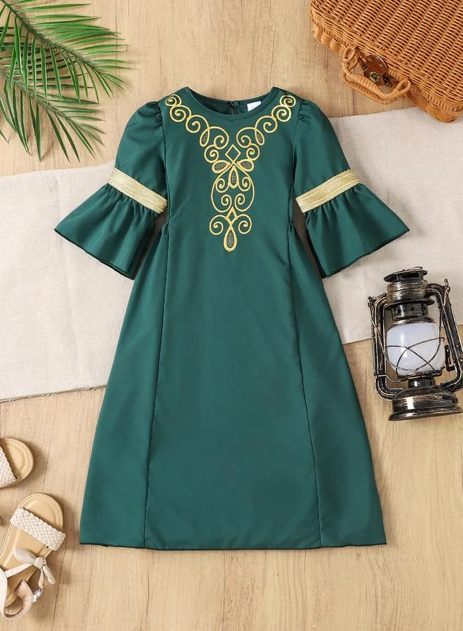Take Two Girls Printed Yoke 3/4 Sleeves Dress
