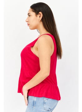 BB Dakota by Steve Madden Women V-Neck Sleeveless Plain Top, Dark Pink  - Image 2