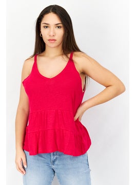 BB Dakota by Steve Madden Women V-Neck Sleeveless Plain Top, Dark Pink  - Image 1