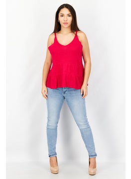 BB Dakota by Steve Madden Women V-Neck Sleeveless Plain Top, Dark Pink  - Image 3