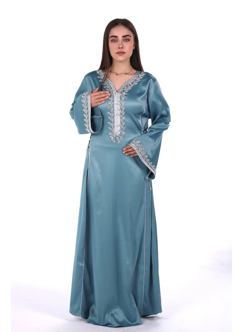 AL BENT AL SHARQIEH Petrol Blue women satin jalabiya dress for Women | Best Price UAE