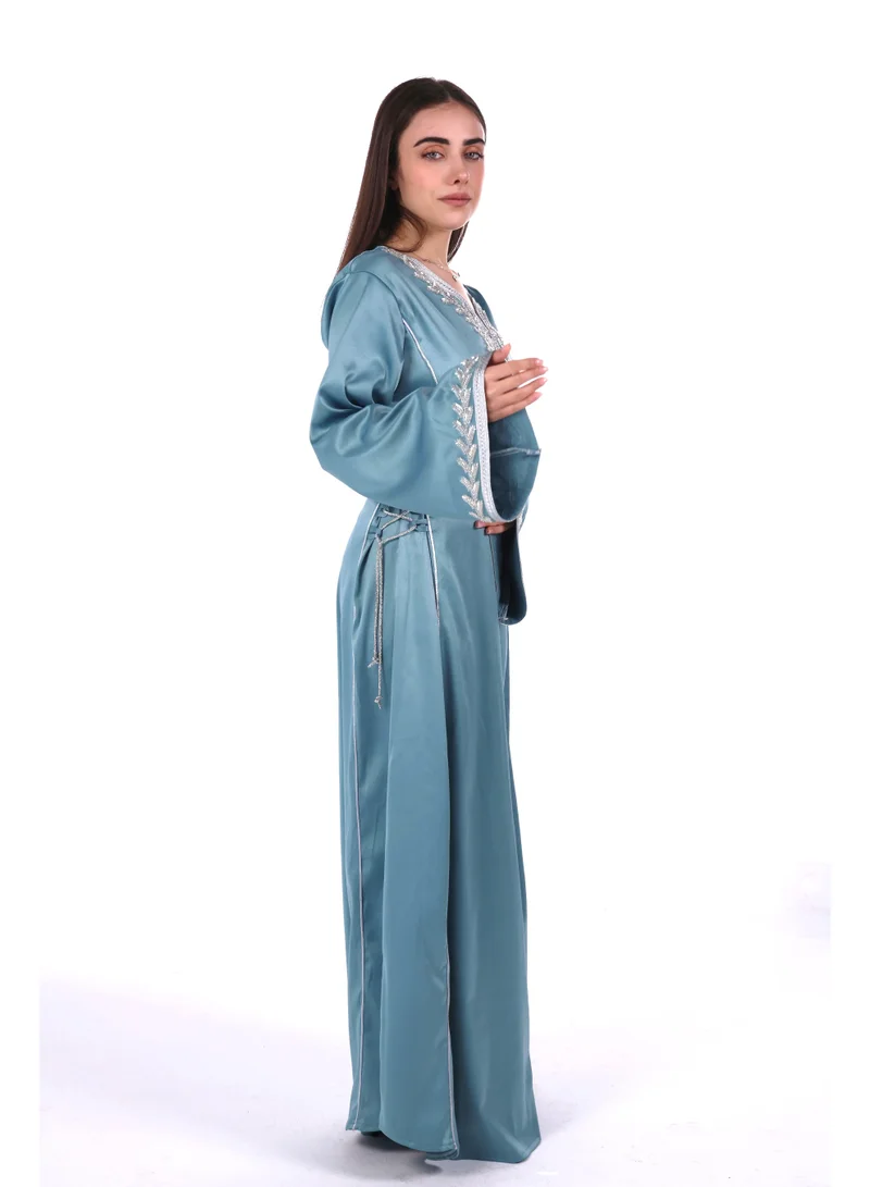 AL BENT AL SHARQIEH Petrol Blue women satin jalabiya dress for Women | Best Price UAE