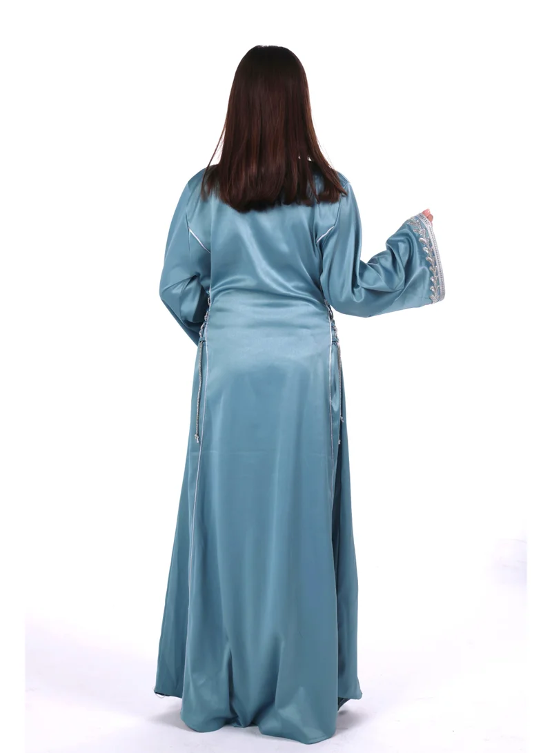 AL BENT AL SHARQIEH Petrol Blue women satin jalabiya dress for Women | Best Price UAE
