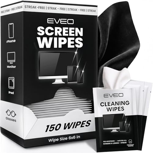 EVEO Screen Wipes (150 Pack) - Electronic Wipes, Computer Screen Cleaner Wipes for Electronics | Computer Screen Wipes Phone Wipes & Lens Wipes for PC, Laptop, Phone, Car & More - Microfiber Included - Image 1