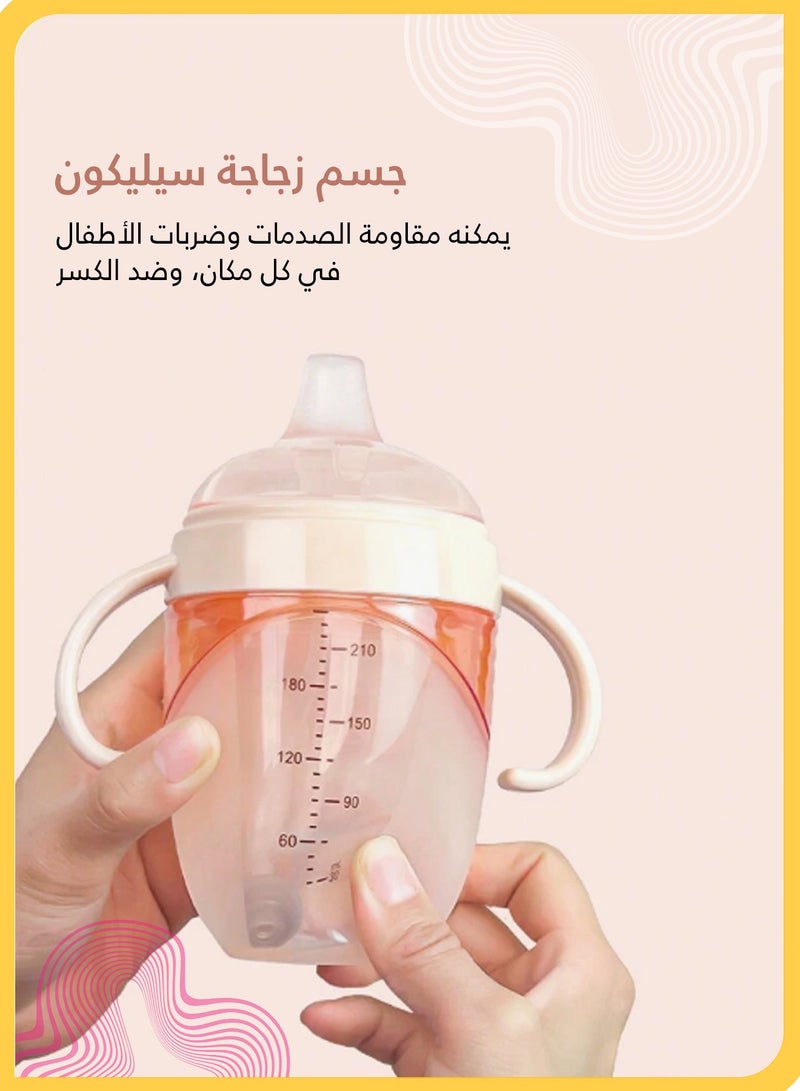 يسيلينو قارورة رضاعة سيليكون سائل 240مل، كوب تدريب، عبوة واحدة، حلمة لينة ضد المغص للمواليد، كوب ضغط للتغذية، ضد التسريب، عملي ومحمول ومناسب للرضاعة الطبيعية (وردي) - Image 3