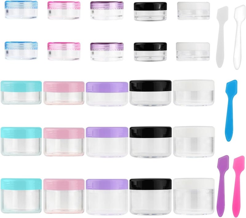 Accmor 25 Pieces Acrylic Containers with Lids 3/5/10/15/20 Gram Size Cosmetic Jars with 5 Pieces Mini Spatulas Gift