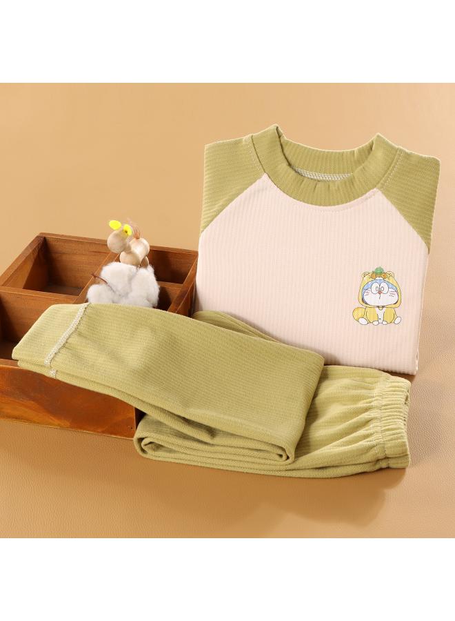 New Children's Warm Velvet Suit Boys Girls Baby Homewear Pajamas Middle And Big Children's Autumn Clothes Long Pants Children's Clothing 