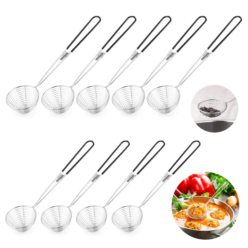9 Pieces Stainless Steel Spider Strainer Spoon Small Wire Skimmer Colander with Handle for Hot Pot Tortellini and Meatball