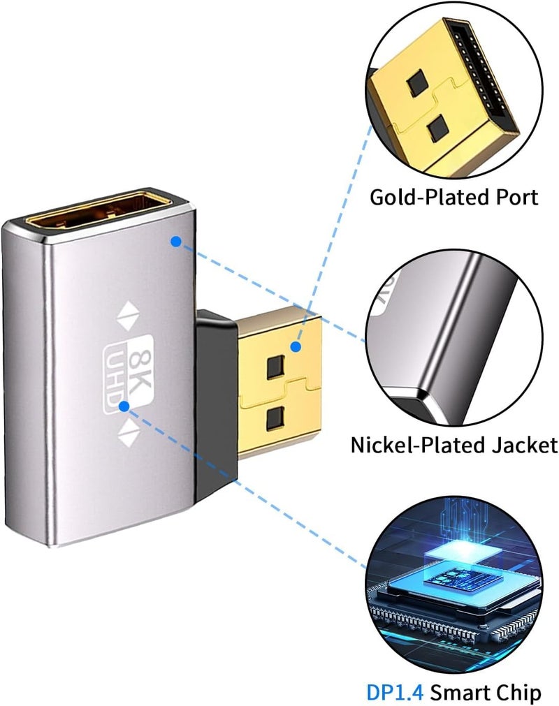 Tobo 8K Right Angle Displayport Adapter, Displayport Extender Adapter 32.4Gbps, DisplayPort Male to Female Adapter (8K/60Hz, 4k/144Hz) for PC, Laptop - Image 5