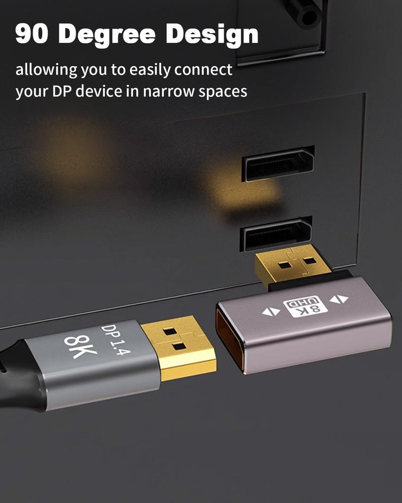 Tobo 8K Right Angle Displayport Adapter, Displayport Extender Adapter 32.4Gbps, DisplayPort Male to Female Adapter (8K/60Hz, 4k/144Hz) for PC, Laptop - Image 3