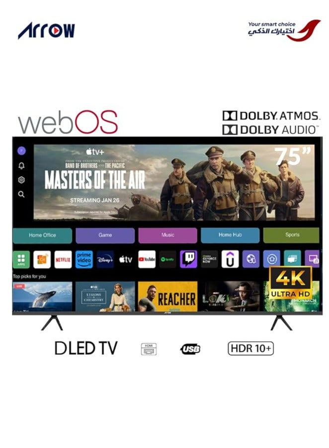 ARRQW 75 Inch 4K Ultra HD Smart Android LED TV-Frame Less, MEMC Enhance gaming, Design, Mirror Cast, HDMI\USB Wi-Fi Input, Netflix, YouTube, Prime video+ ThinQ AI +,75 SMART Black RO-75LPW - Image 1