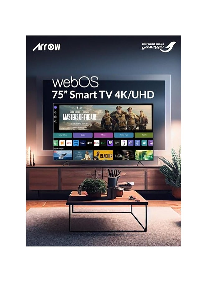 ARRQW 75 Inch 4K Ultra HD Smart Android LED TV-Frame Less, MEMC Enhance gaming, Design, Mirror Cast, HDMI\USB Wi-Fi Input, Netflix, YouTube, Prime video+ ThinQ AI +,75 SMART Black RO-75LPW - Image 2