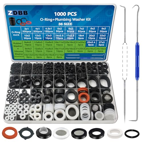 ZDBB 1000 Pcs 18 Size O Ring Kit+18 Size Rubber Washers Assortment Kit for Plumbing Faucet Water Pipe Garden Hose Washers Shower Heads Gasket Repair and Air or Gas Connections - Image 1