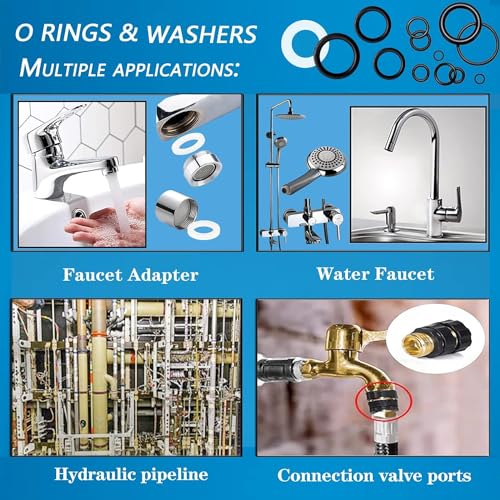 ZDBB 1000 Pcs 18 Size O Ring Kit+18 Size Rubber Washers Assortment Kit for Plumbing Faucet Water Pipe Garden Hose Washers Shower Heads Gasket Repair and Air or Gas Connections - Image 4