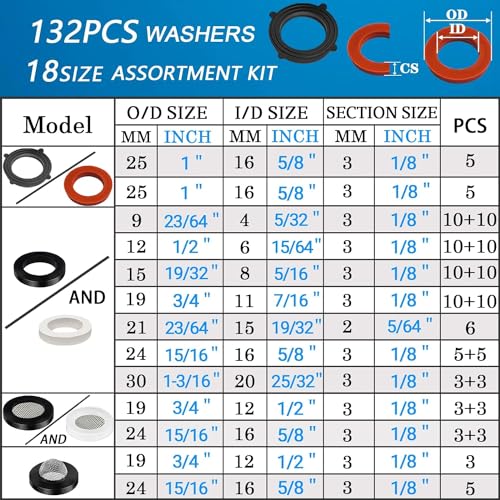 ZDBB 1000 Pcs 18 Size O Ring Kit+18 Size Rubber Washers Assortment Kit for Plumbing Faucet Water Pipe Garden Hose Washers Shower Heads Gasket Repair and Air or Gas Connections - Image 3