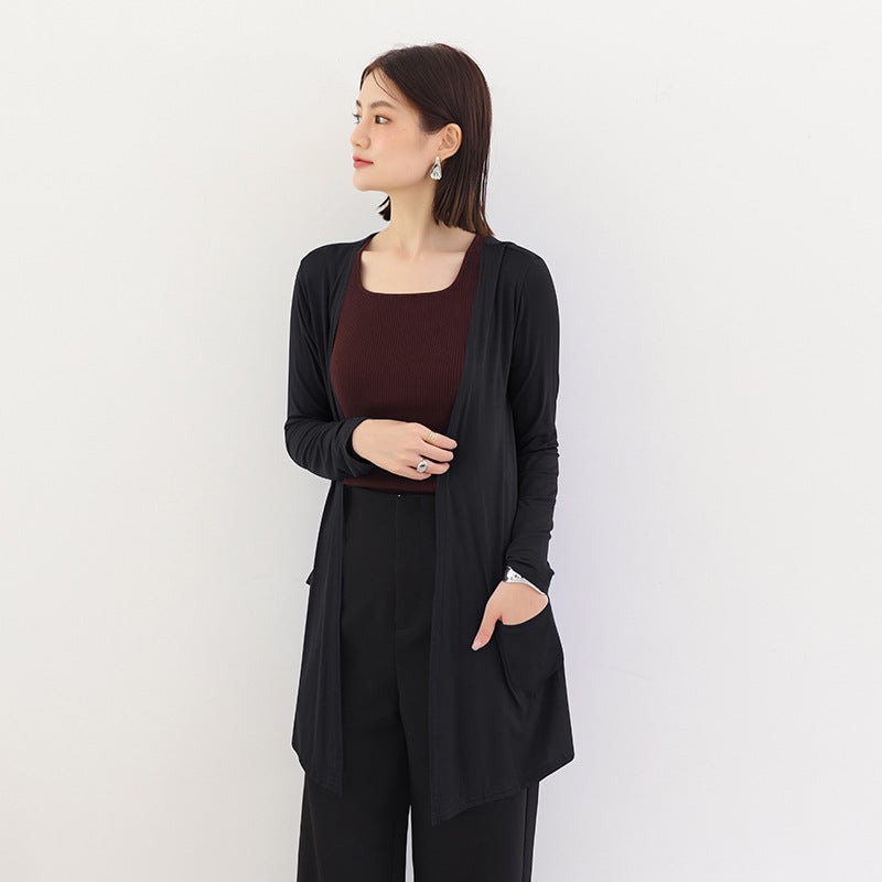Generic Summer modal sunscreen cardigan womens thin knitted pocket sling outdoor air conditioning shirt summer shawl coat women Black 