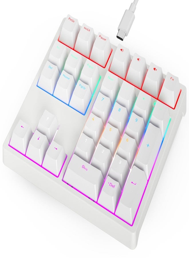 لوحة أرقام Gurjot، لوحة مفاتيح رقمية ميكانيكية سلكية USB بإضاءة خلفية RGB LED، 34 مفتاحًا مع أغطية مفاتيح PBT زرقاء لأجهزة الكمبيوتر المحمولة وأجهزة الكمبيوتر المكتبية وأجهزة الكمبيوتر الشخصية وأجهزة الكمبيوتر المحمولة التي تعمل بنظامي التشغيل Windows/Mac (أبيض) - Image 1