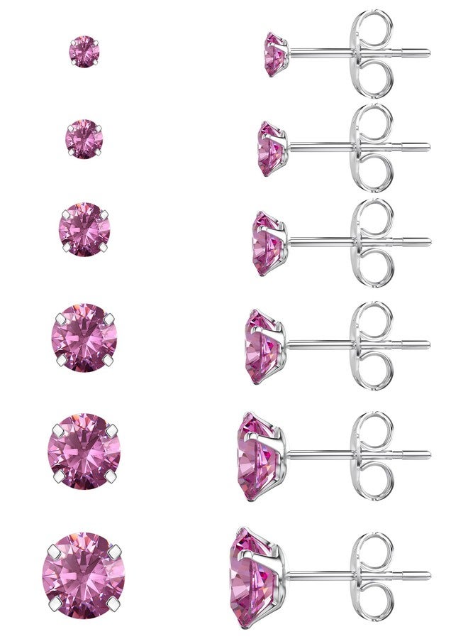WSSXC 6 Pairs Stud Earrings Set Hypoallergenic Cubic Zirconia 316L Earrings Stainless Steel Earrings for Women (Pink) - Image 1