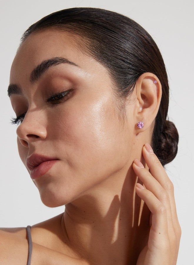 WSSXC 6 Pairs Stud Earrings Set Hypoallergenic Cubic Zirconia 316L Earrings Stainless Steel Earrings for Women (Pink) - Image 3