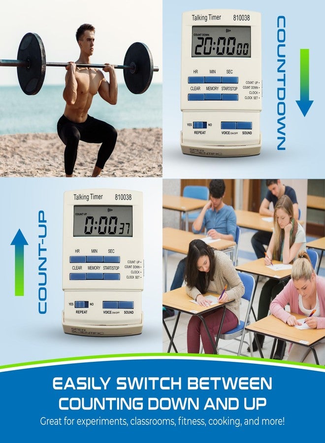 Sper Scientific Talking Timer with Audible Countdown Voice Announcements 810038 - Large LCD Display, Hands-Free Timer with Loud Alarm & Memory Recall - Perfect for Cooking, Labs, Fitness & more - 2 pc - Image 4