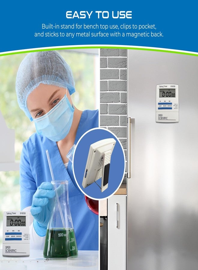 Sper Scientific Talking Timer with Audible Countdown Voice Announcements 810038 - Large LCD Display, Hands-Free Timer with Loud Alarm & Memory Recall - Perfect for Cooking, Labs, Fitness & more - 2 pc - Image 3
