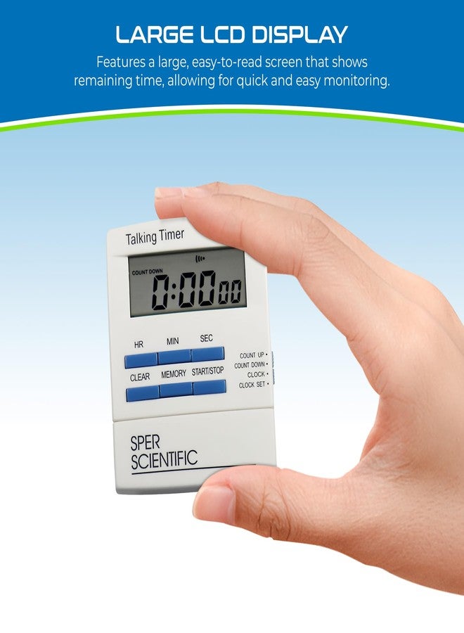 Sper Scientific Talking Timer with Audible Countdown Voice Announcements 810038 - Large LCD Display, Hands-Free Timer with Loud Alarm & Memory Recall - Perfect for Cooking, Labs, Fitness & more - 2 pc - Image 5