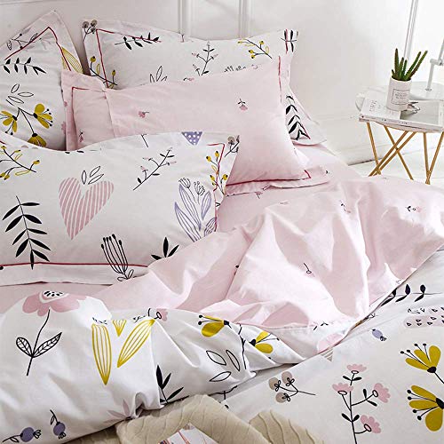 BuLuTu Floral Love Print Girls Duvet Cover Twin White/Pink Cotton Premium Blossom Kawaii Reversible Kids Bedroom Comforter Cover Bedding Sets for Toddler,Teen,Breathable,Lightweight,Zipper Closure - Image 5