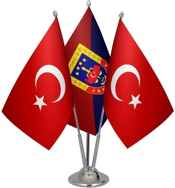 ساترنديزاين Desktop Gendarmerie Flag Turkish Flag Triple Chrome Pole Table Flag Set