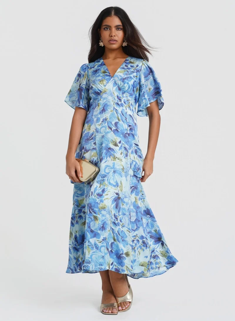 Blue Floral Midi Dress