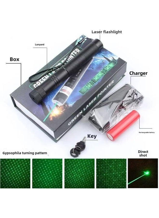 Generic 303 Green Gestapia Laser Flashlight Red Green Purple Laser Remote Sales Command Pen Outdoor Laser Flashlight-Color:303 Black Red Light Green Light Dual Light Source Integrated (one Battery And One Charge) Color Box  - Image 1