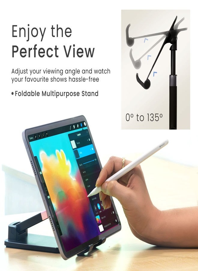 Ambrane Tablet & Mobile Holder for All Smartphones, Tabs, Kindle, iPad Mobile Holding Tabletop Stand, Height Adjustment, Foldable Design, Multipurpose, Anti-Skid Design (Twistand +, Black) - Image 2