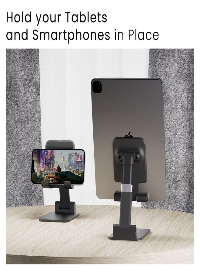 Ambrane Tablet & Mobile Holder for All Smartphones, Tabs, Kindle, iPad Mobile Holding Tabletop Stand, Height Adjustment, Foldable Design, Multipurpose, Anti-Skid Design (Twistand +, Black) - Image 1
