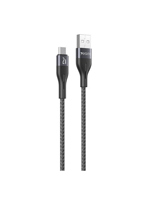 Yesido CA121M USB to Micro USB 2A Fast Charging & Data Sync Cable High-Density Cloth Braided 1M Dark Gray - 1 Piece