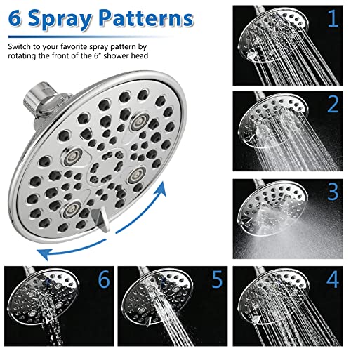 Proox Double Shower Head with Built-in Valve, High Pressure 6 Setting Dual Shower Head Design for Couple on Walk-in Bathroom or Single on Bathtub Bathroom - Chrome - Image 4