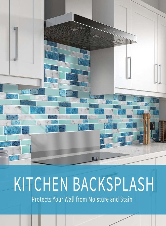Vamos Tile 10 Sheets Peel and Stick Tile Backsplash, 12"x12" Light Color Stick on Wall Tiles, Self Adhesive Tile Sticker for Kitchen Backsplash and Bathroom(Blue Marble Look) - Image 2