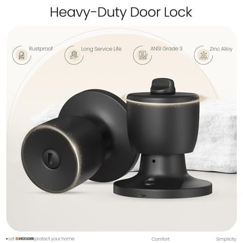 HOSOM Privacy Door Knob with Lock, Matte Black Door Knob Set, Black Door Handles Interior, Keyless Doorknobs Interior Door Lock for Bedroom, Bathroom, 1 Pack - Image 5