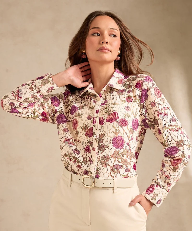 Outzidr  Multi Womens Shirt With Printed Lace Fabric for Women | Best Price UAE
