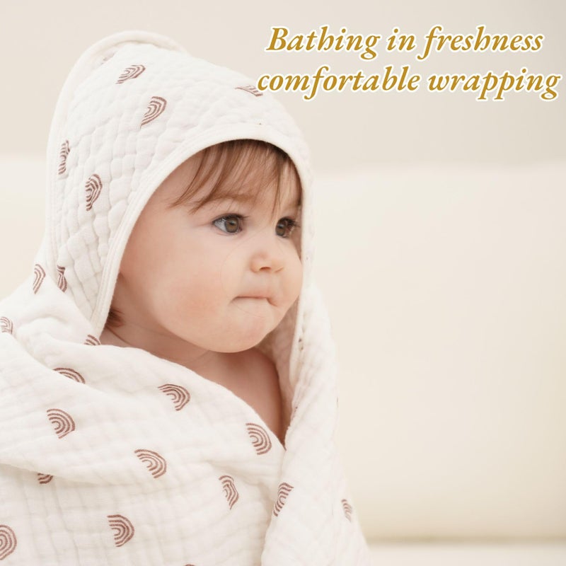 HardNok Muslin Hooded Baby Towel 4 Pack, Preuim Muslin 6 Layers Natural Cotton Baby Bath Towels, Soft and Comfortable for Boys,Girls (32x32,Pink Striped and White) - Image 2
