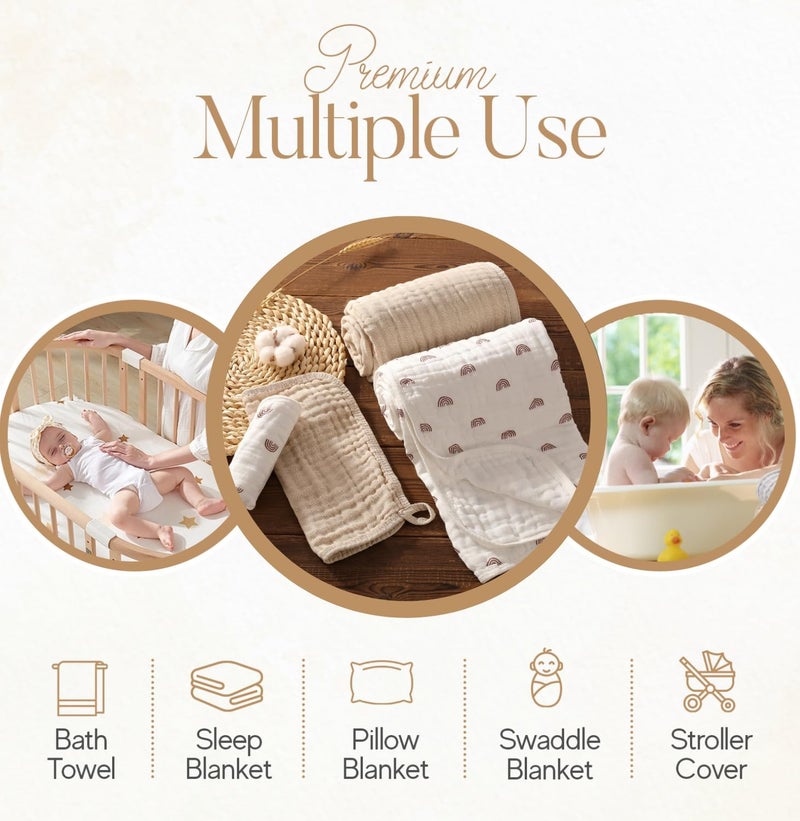HardNok Muslin Hooded Baby Towel 4 Pack, Preuim Muslin 6 Layers Natural Cotton Baby Bath Towels, Soft and Comfortable for Boys,Girls (32x32,Pink Striped and White) - Image 5