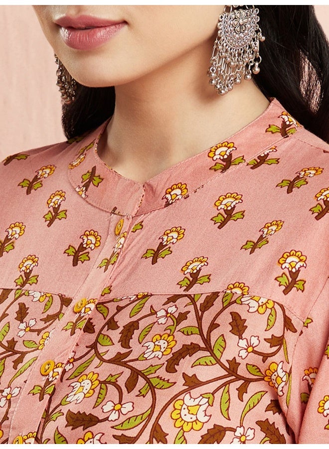 AKS Pink Printed Straight Kurta - Image 2