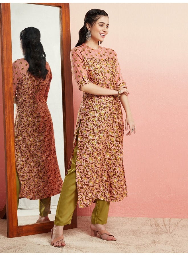 AKS Pink Printed Straight Kurta - Image 3