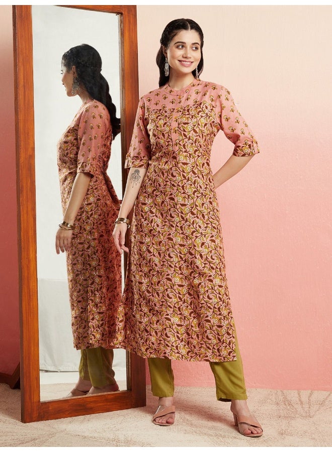 AKS Pink Printed Straight Kurta - Image 1