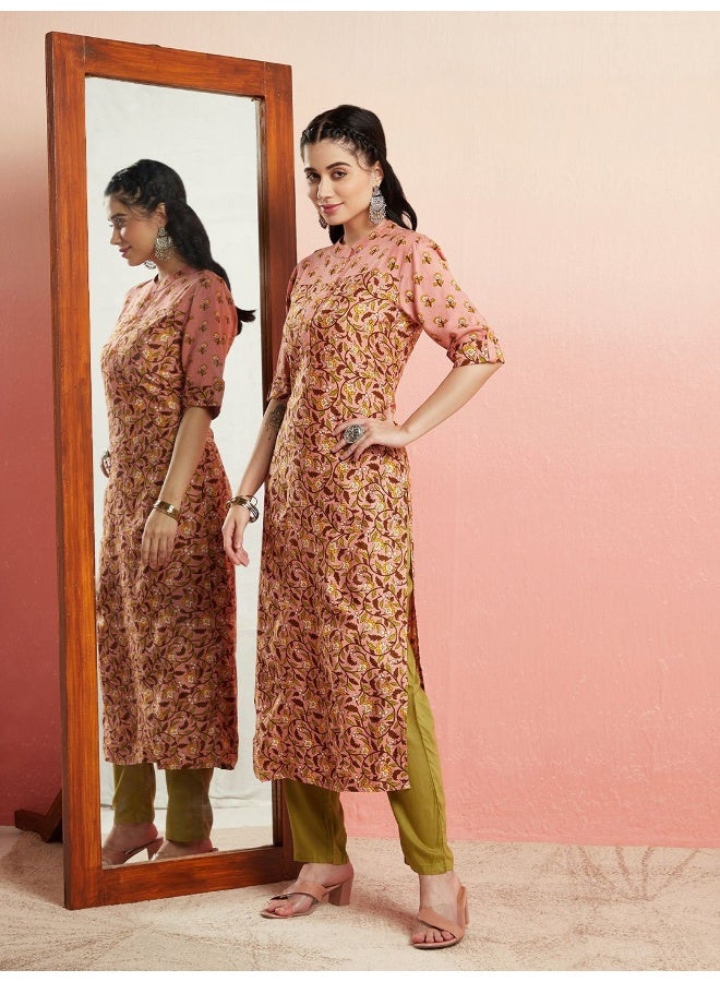 AKS Pink Printed Straight Kurta - Image 5