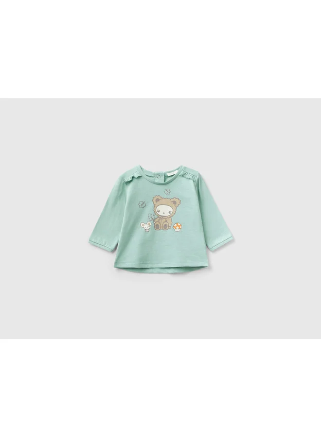 يونايتد كولورز أوف بينتيون Animal Patterned T-Shirt With Frill Shoulders