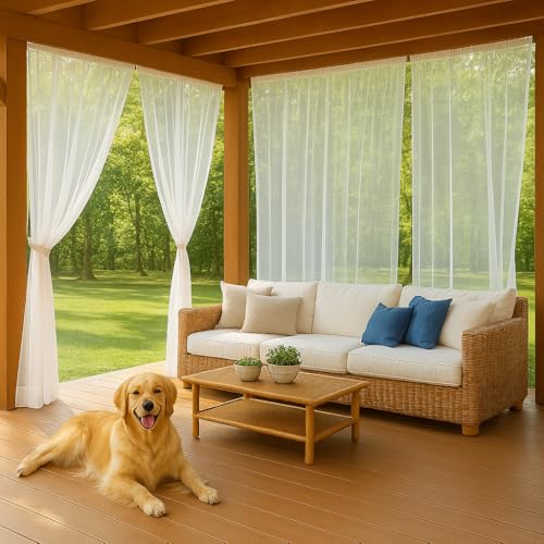 Draphelle Patio Screen Mesh Outdoor Curtains Waterproof Sheer Lightweight Bug Netting for Porch Gazebo Garden Party Wedding Backdrop White W 125 x L 98 inch per Panel 2 Panels - Image 1