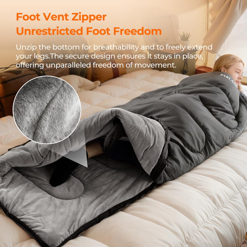 FARLAND Sleeping Bag for Adults, Cold Weather & Warm Plush Fleece-Lined Interior - Portable Waterproof Windproof with Compression Sack for Camping Hiking Traveling Indoor & Outdoor - Image 3