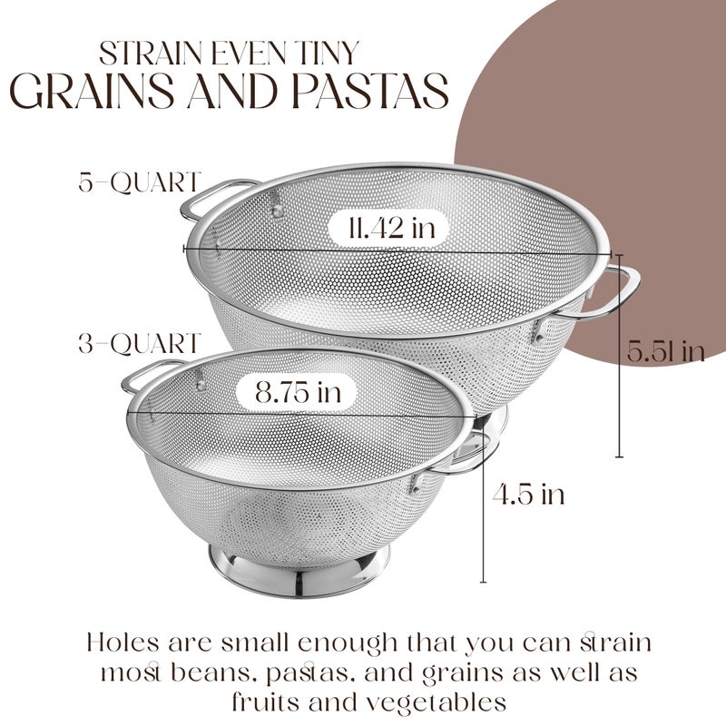 Bellemain Micro-perforated Stainless Steel Colander-Dishwasher Safe (3 QT and 5 QT) - Image 3