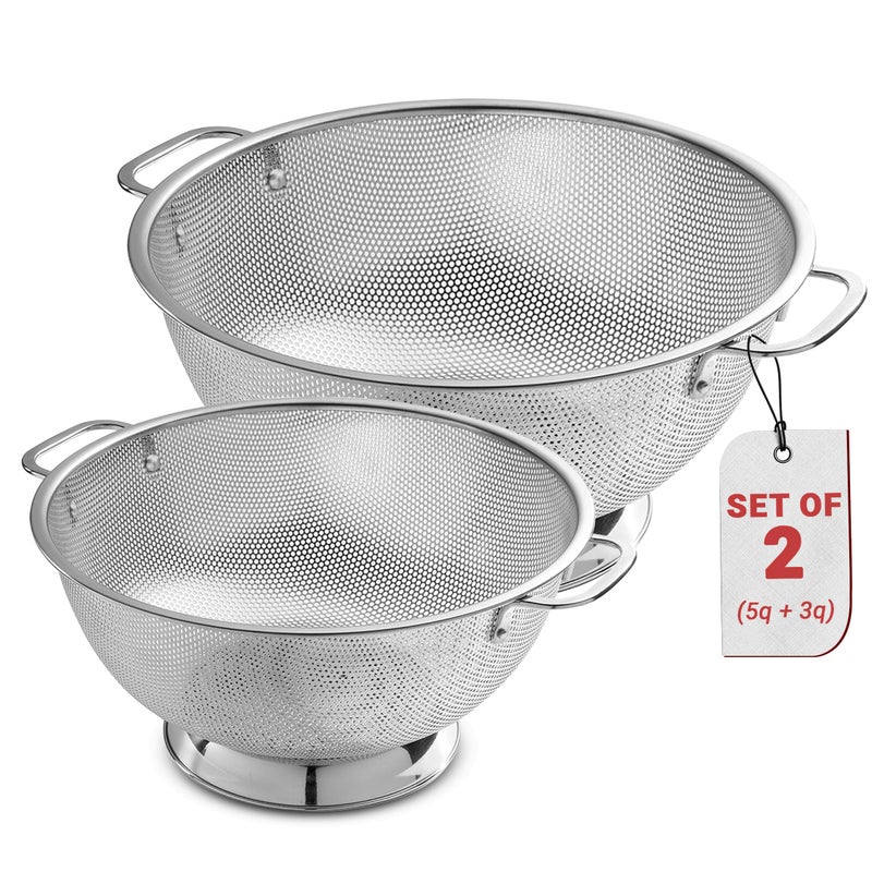 Bellemain Micro-perforated Stainless Steel Colander-Dishwasher Safe (3 QT and 5 QT) - Image 1